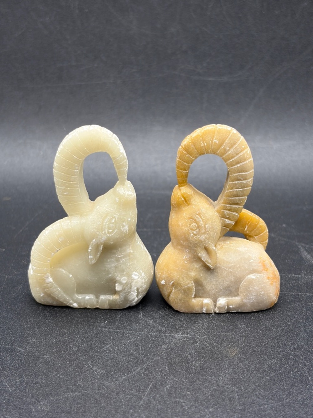 Vintage Carved Stone Ram Figures Statuettes Aries Astrology Collectible Trinket